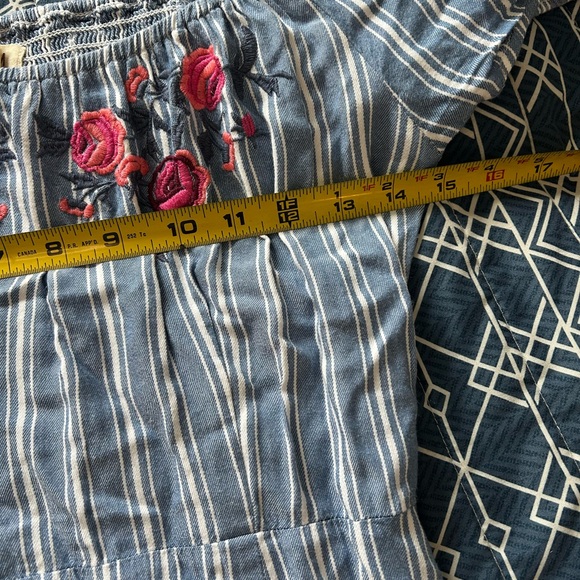 Hollister Blue and White Striped Off-Shoulder Dress with Floral Embroidery - Picture 5 of 7